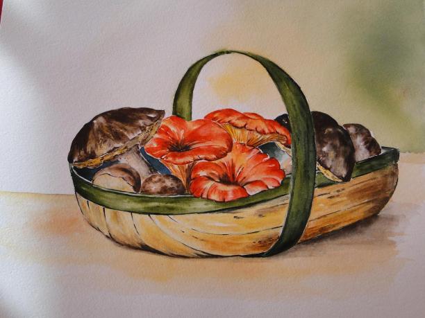 cueillette de champignons - Muguette Mauduit - Cliquer pour afficher en grand