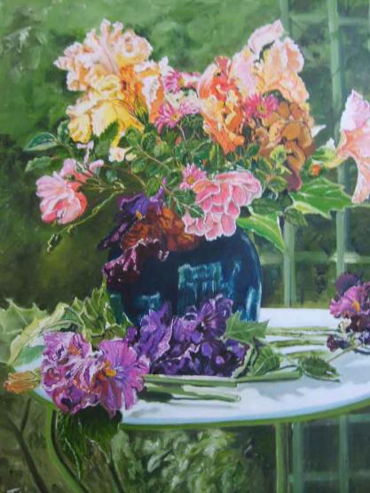 Bouquet d'iris et de roses - Françoise Lallemand