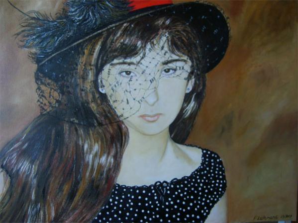 Jeune fille au chapeau à voilette - Françoise Lallemand - Cliquer pour afficher en grand