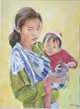 Vendeuse Laotienne et son bébé - Jean-Louis Barthelemy