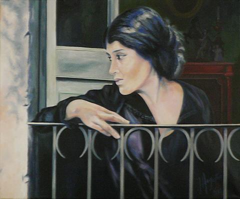 Jeune femme au balcon / Young woman in the balcony - James Augustin