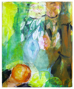 Vase bleu avec fleurs - Geraldine Verpeaux